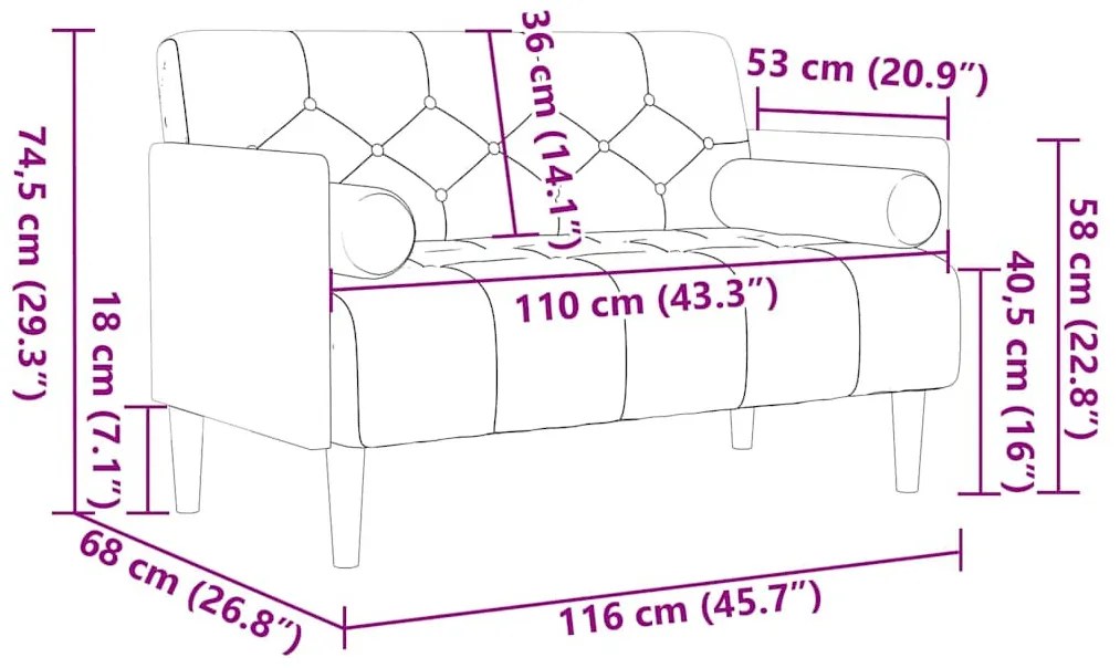 krém bársony loveseat kanapé párnákkal 110 cm