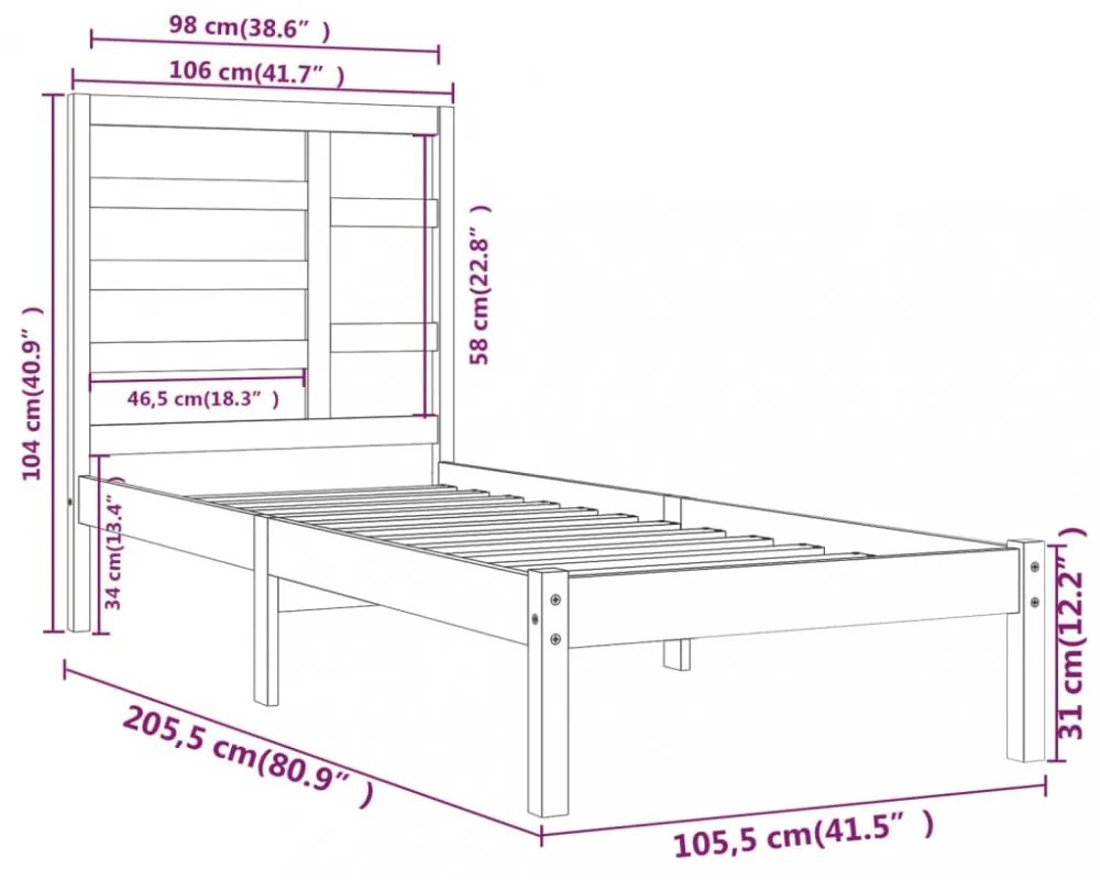 vidaXL tömör fa ágykeret 100x 200 cm