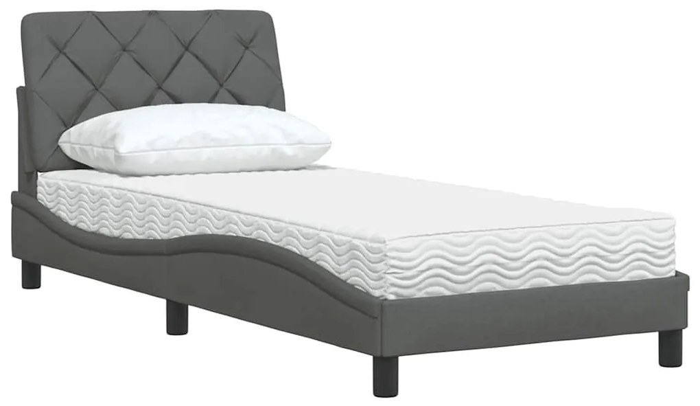 sötétszürke szövet ágy matraccal 90x190 cm