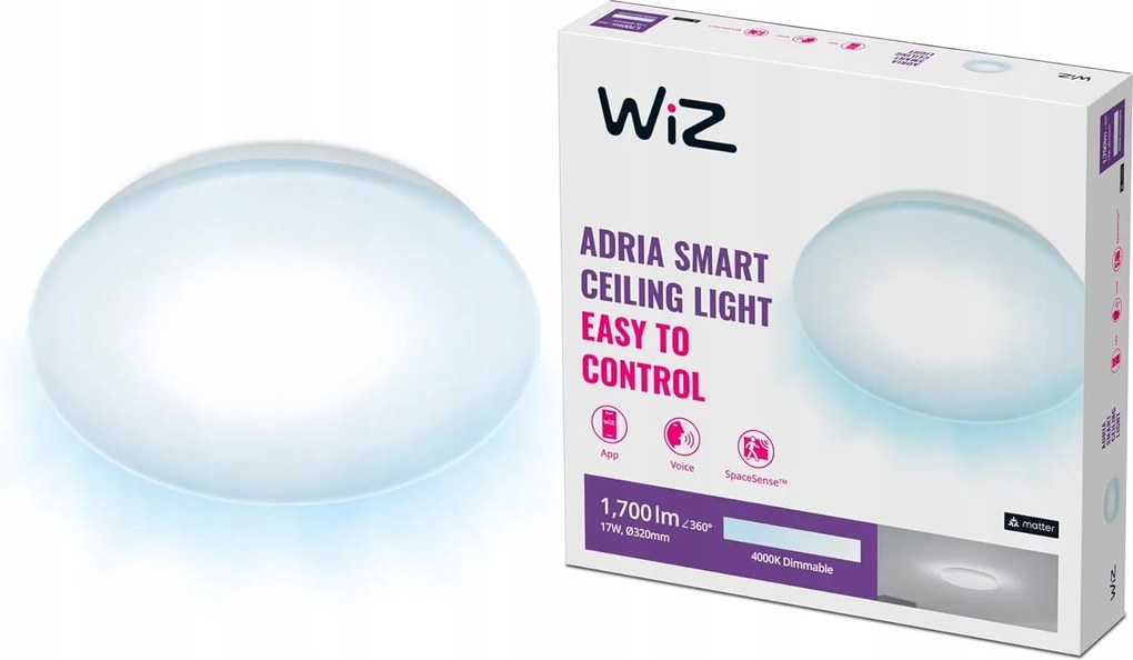 Plafon Led Mennyezeti Lámpa Falra szerelhető 17W 4000K Fehér Kerek Smart WiFi WiZ