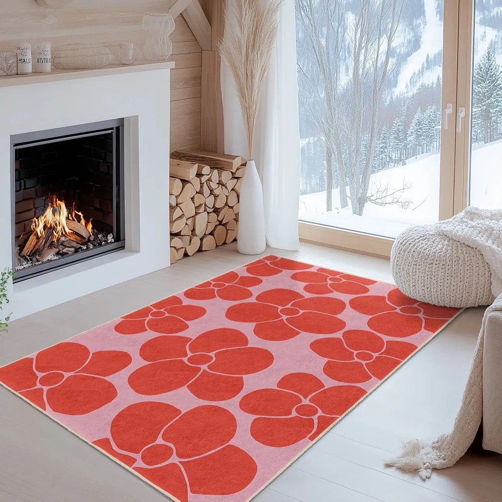 Piros-rózsaszín mosható futószőnyeg 80x200 cm Poppy Fields – Mila Home
