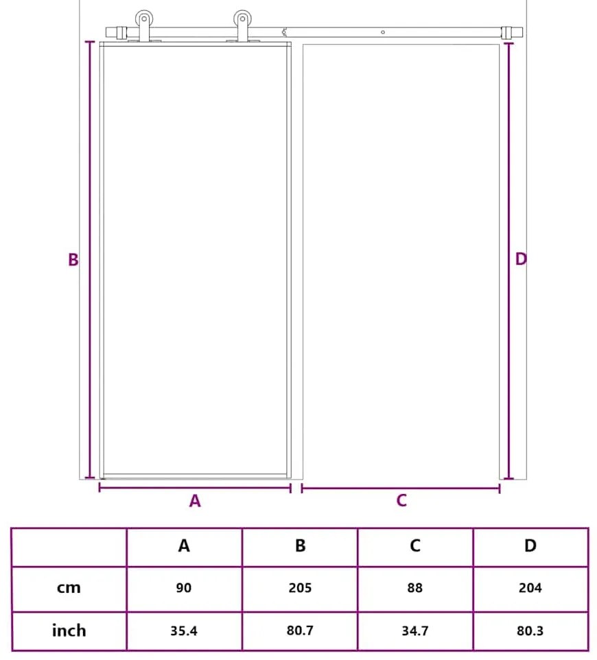 fehér matt ESG üveg és alumínium tolóajtó 90x205 cm