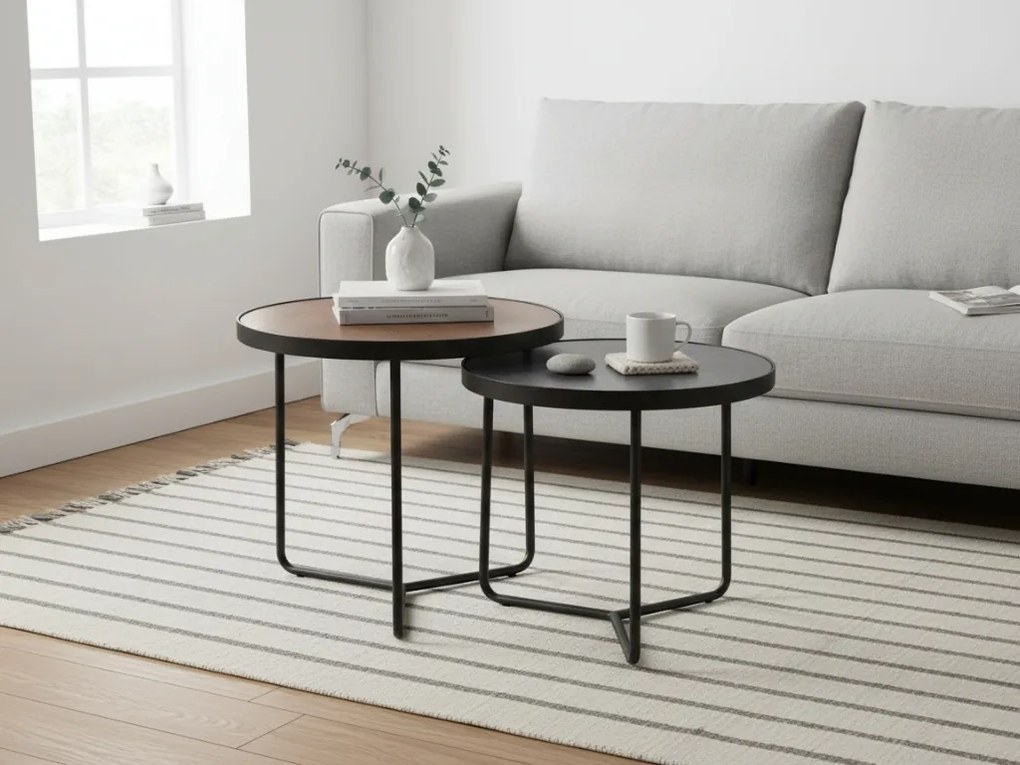 Kisasztalok PENELOPE készlet 2 db Ø 50 cm, barna/fekete