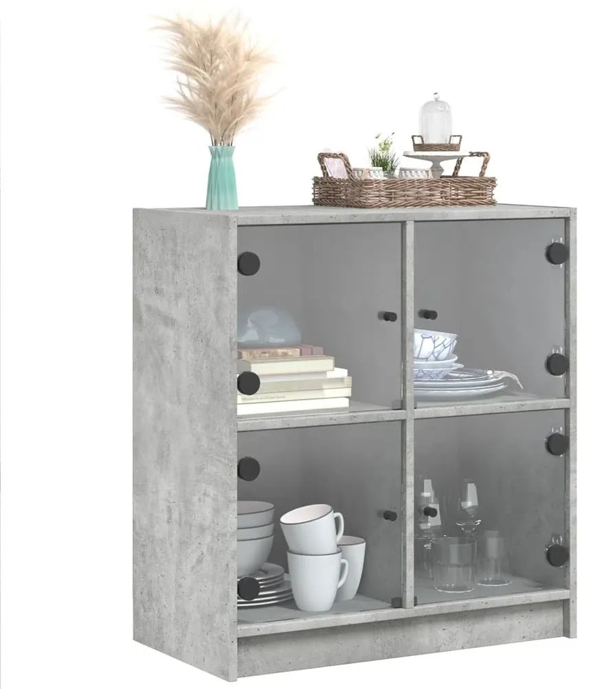 betonszürke kisszekrény üvegajtókkal 68 x 37 x 75,5 cm