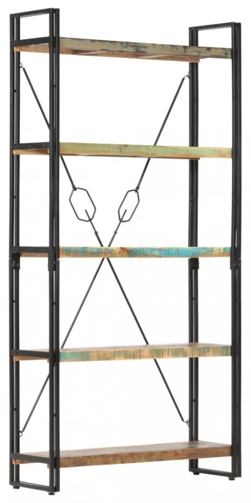 5 szintes tömör újrahasznosított fa könyvespolc 90x30x180 cm