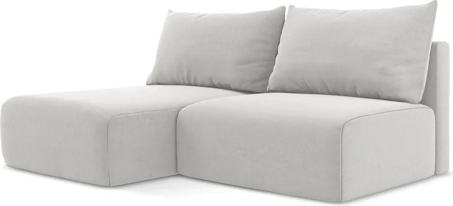 Világosszürke bársony kinyitható-tárolóhelyes sarokkanapé (bal oldali-heverő résszel) Kalena – Makamii