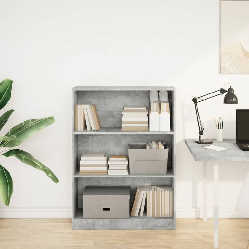 betonszürke szerelt fa könyvespolc 80 x 24 x 109 cm