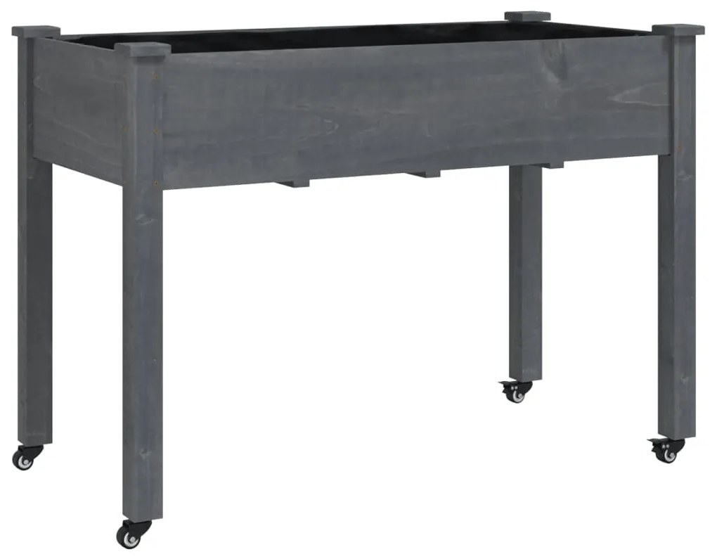 szürke tömör fenyőfa kerekes ültetőláda béléssel 118x59x80 cm