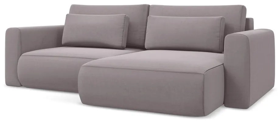 Levendula színű bársony kinyitható-tárolóhelyes sarokkanapé (jobb oldali-heverő résszel) Kapua – Makamii