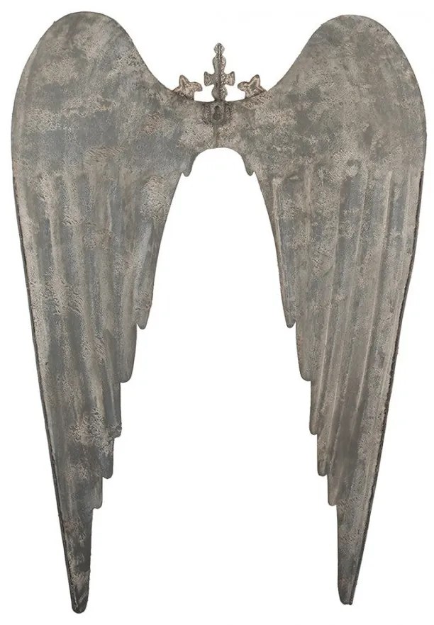 Antikolt szürke angyalszárny koronás fali dekoráció 46x4x65 cm