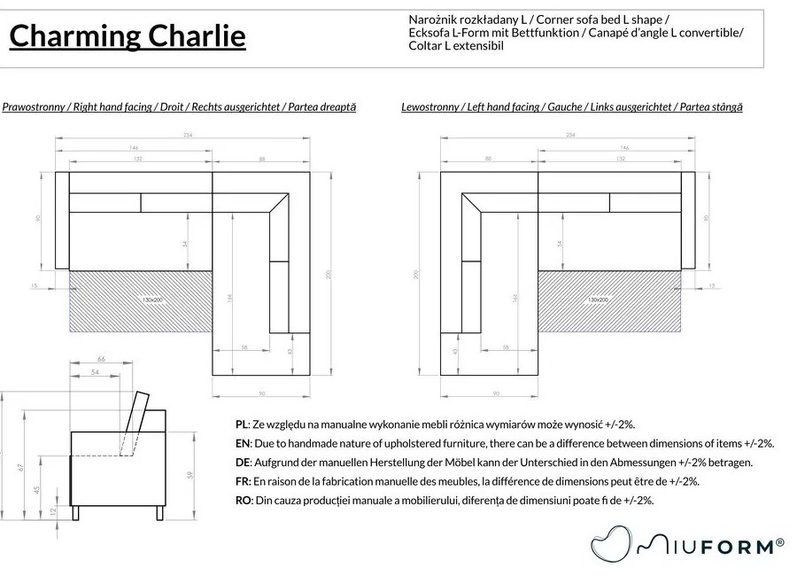 Bézs kinyitható sarokkanapé (jobb oldali) Charming Charlie – Miuform