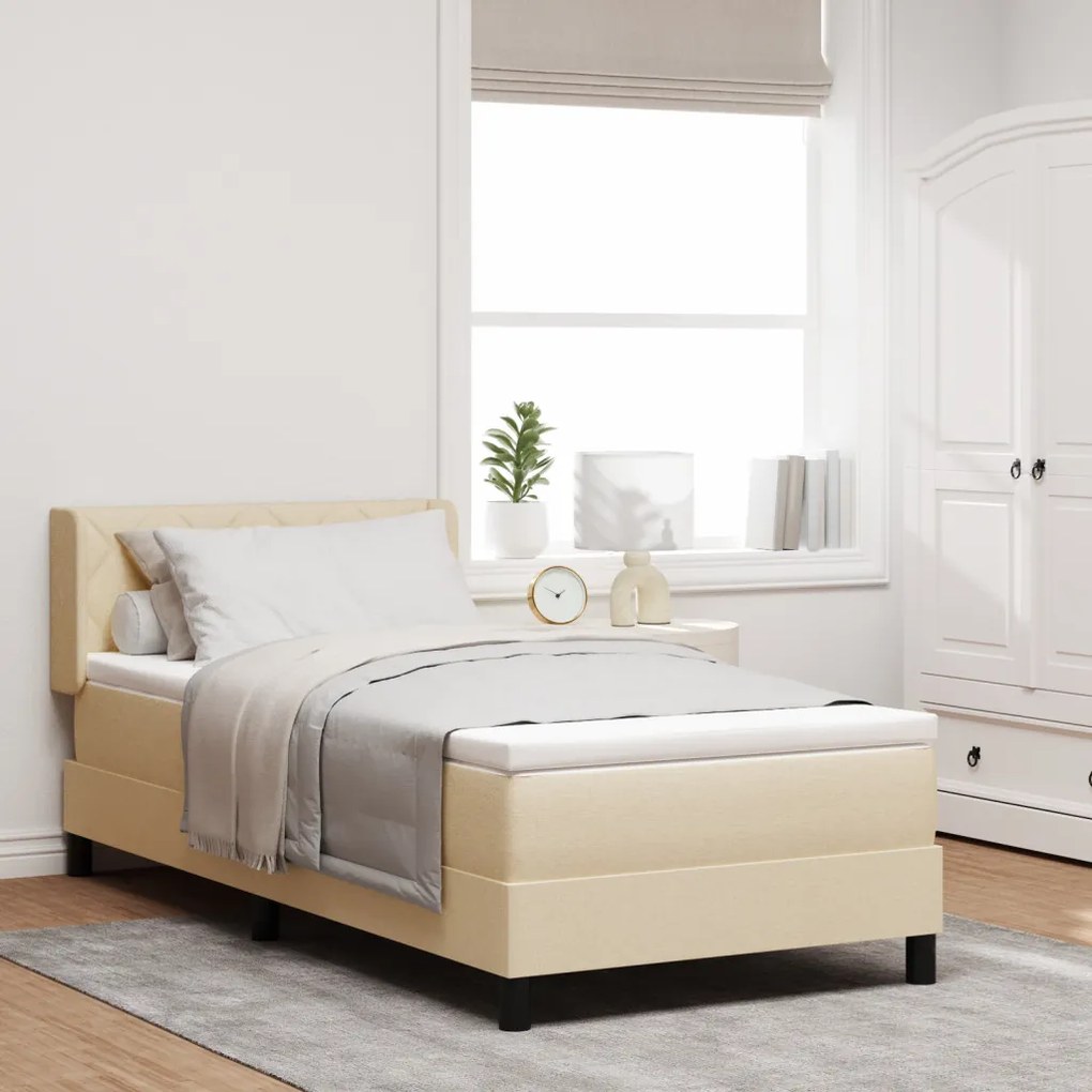 Boxspring Ágy Mattal, Krém, 90 x 200 cm, Szövet