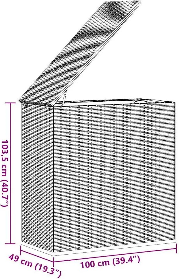 Barna Polyrattan Kerti Párnatartó Doboz 100 X 49 X 103,5 Cm