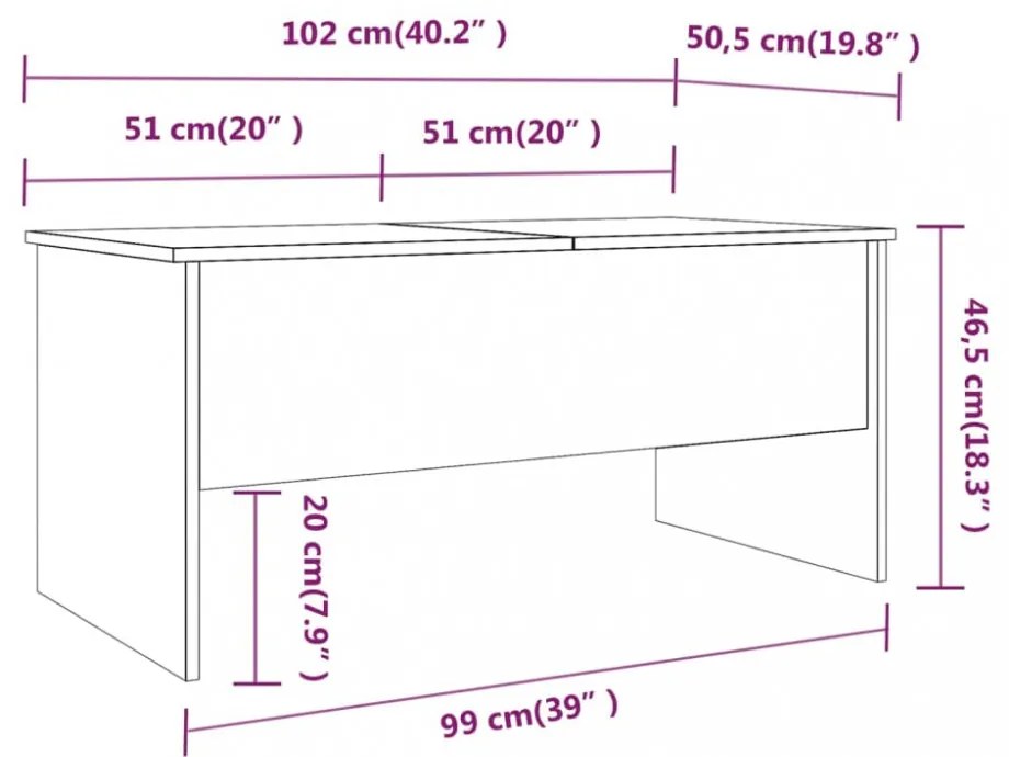 fekete szerelt fa dohányzóasztal 102 x 50,5 x 46,5 cm