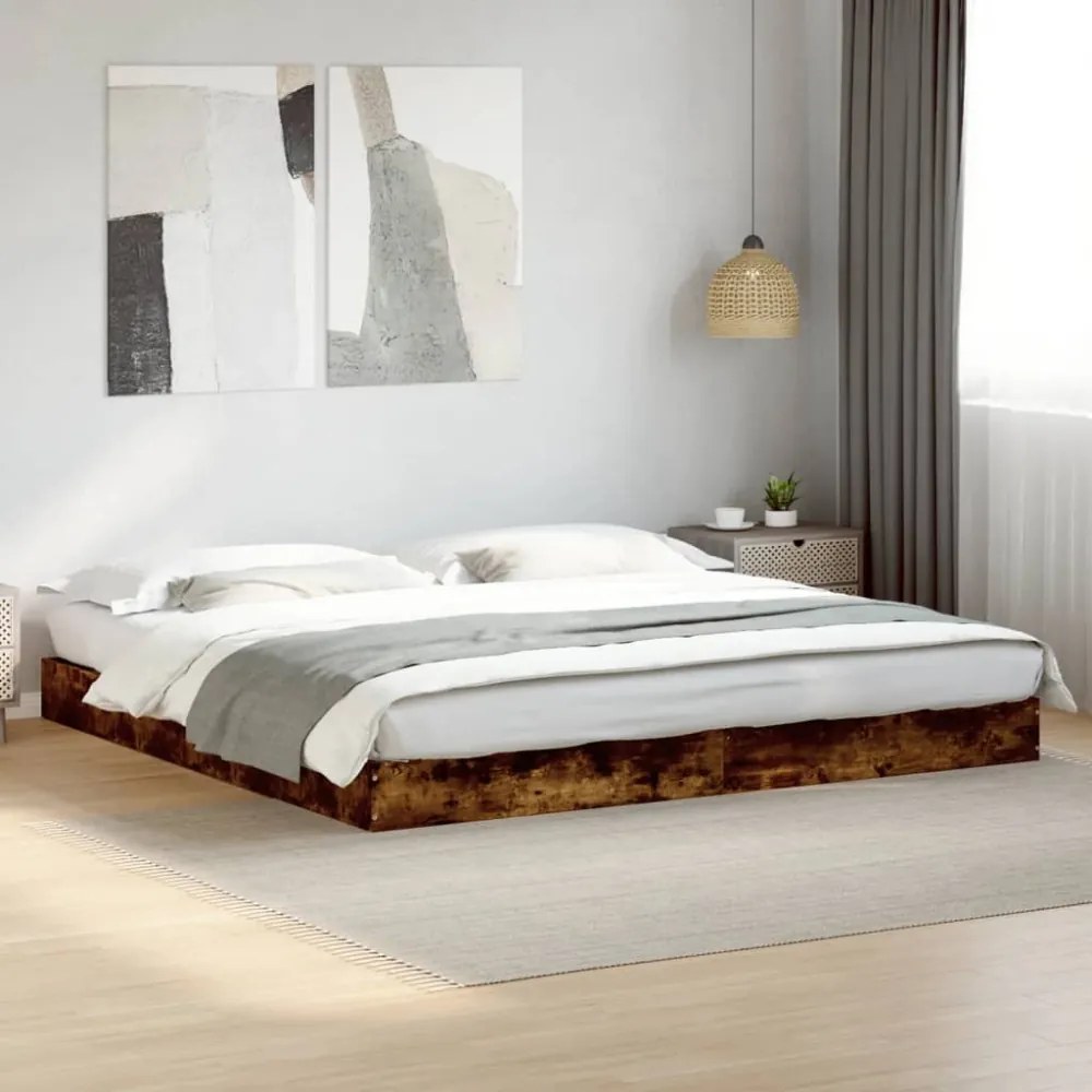 füstös tölgy színű szerelt fa ágykeret matrac nélkül 180x200 cm