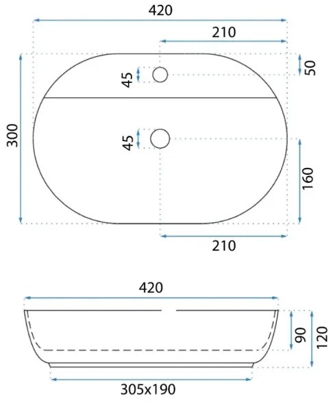 REA-U6617 - Ráépíthető mosdó AURA 30x42 cm kerámia/fényes fehér