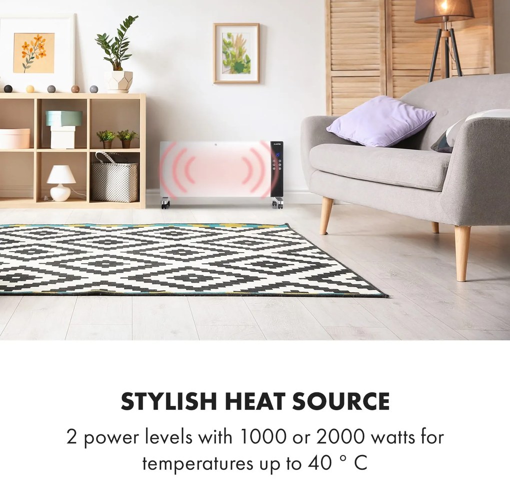 Klarstein Lindholm, konvektor, termosztát, időzítő, 2000 W