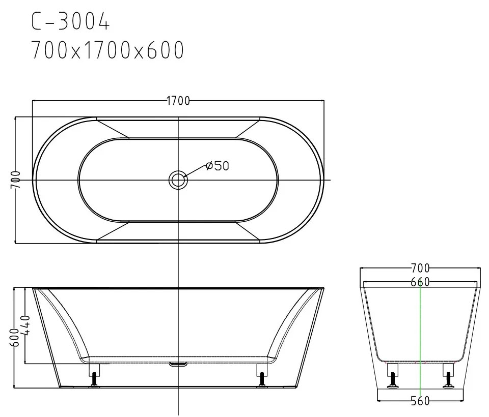 Noa szabadon álló fürdőkád 170x75x56 cm