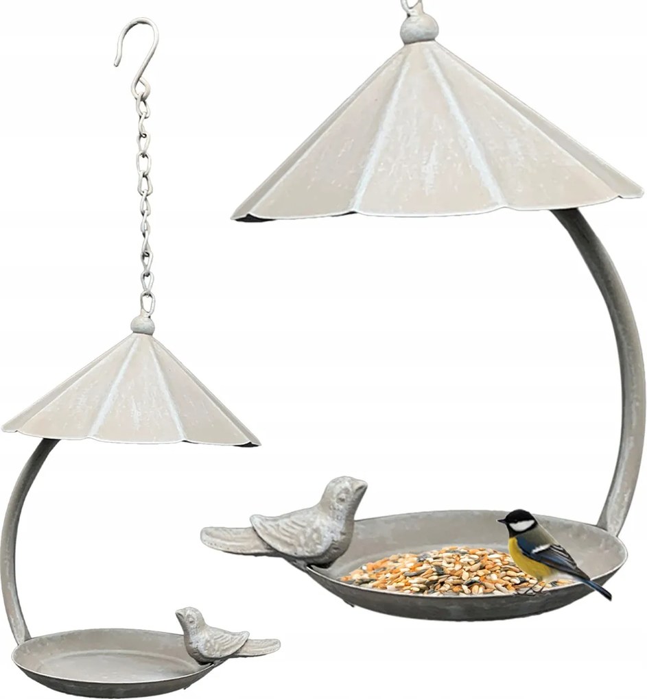 Függő itató napellenzővel és madárkával 43cm Kerti dekoráció Víz Gabona