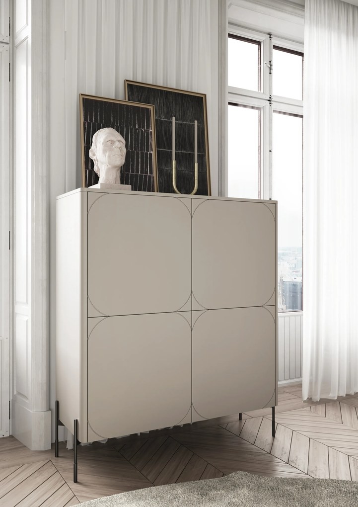 Sonatia magas komód 120 cm kétajtós rejtett fiókokkal - kasmír