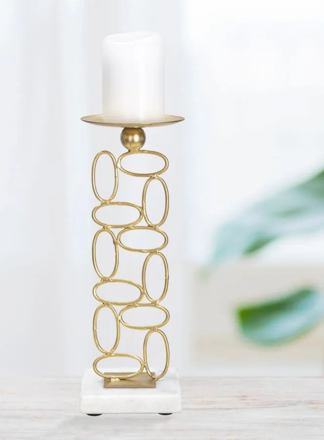 Arany színű fém design gyertyatartó 27 cm márvány talapzattal