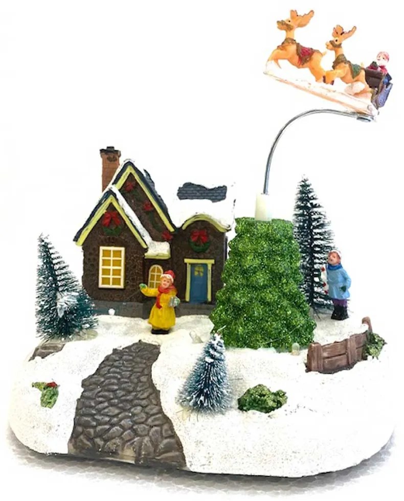 Karácsonyi falusi házikó életkép diorama világító forgó asztali dísz 2 féle / Hóember