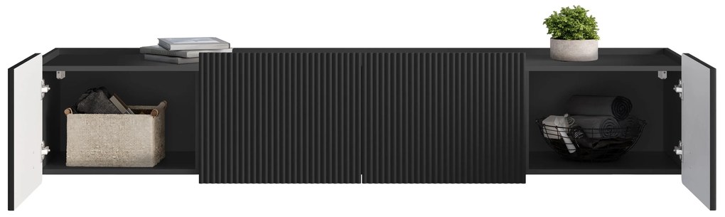 Malmi fali TV-szekrény 200 cm - matt fekete / fekete