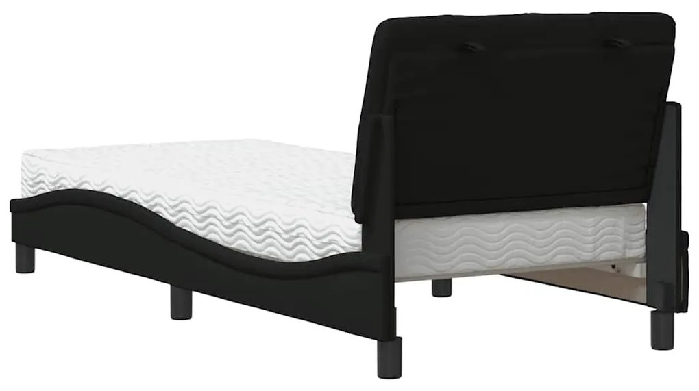 fekete szövet ágy matraccal 90x190 cm