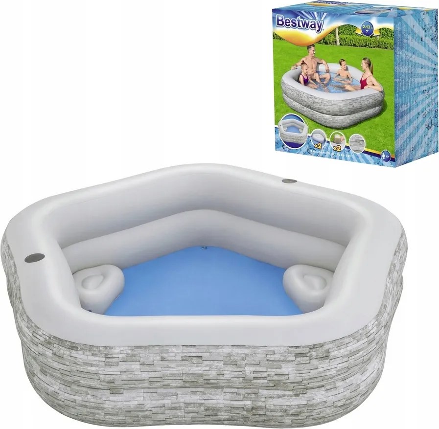 Medence ülőfelülettel 213/206/53 cm Szürke Bestway 54423