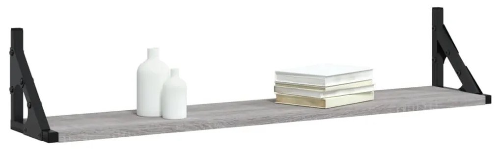 2 db szürke sonoma színű szerelt fa fali polc 80 x 15 x 15,5 cm