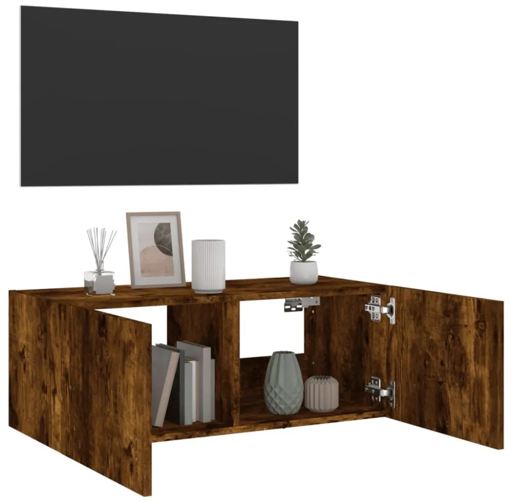füstös tölgy színű fali TV-szekrény LED-ekkel 80x35x31 cm