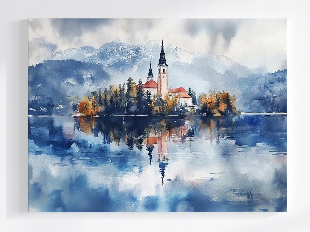 Poszter Tájkép Szlovénia Tó Hibás Sziget Templom 100x75