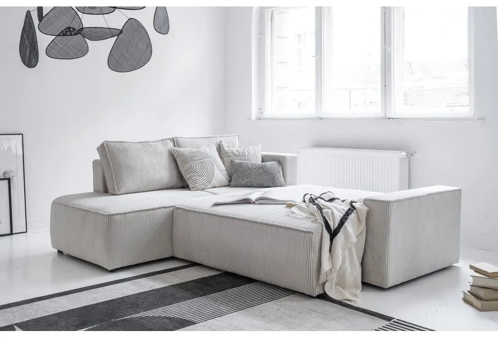 Fehér kordbársony kinyitható sarokkanapé (bal oldali) Brave Dave – Miuform