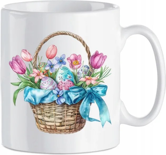 Kerámia bögre Húsvéti kosár virágokkal és húsvéti tojásokkal