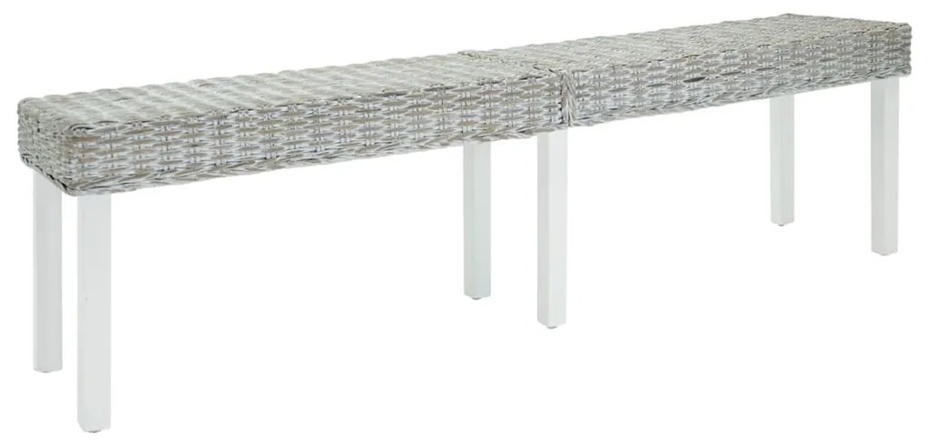 fehér natúr kubu rattan és tömör mahagóni fa pad 160 x 35 x 45 cm
