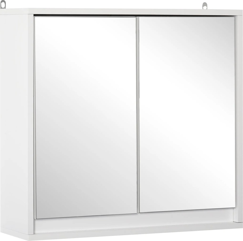 HOMCOM Fali Fürdőszobaszekrény Tükörrel, 2 Ajtóval és Állítható Polccal, Modern Stílus, 48x14.5x45 cm, Fehér | Aosom