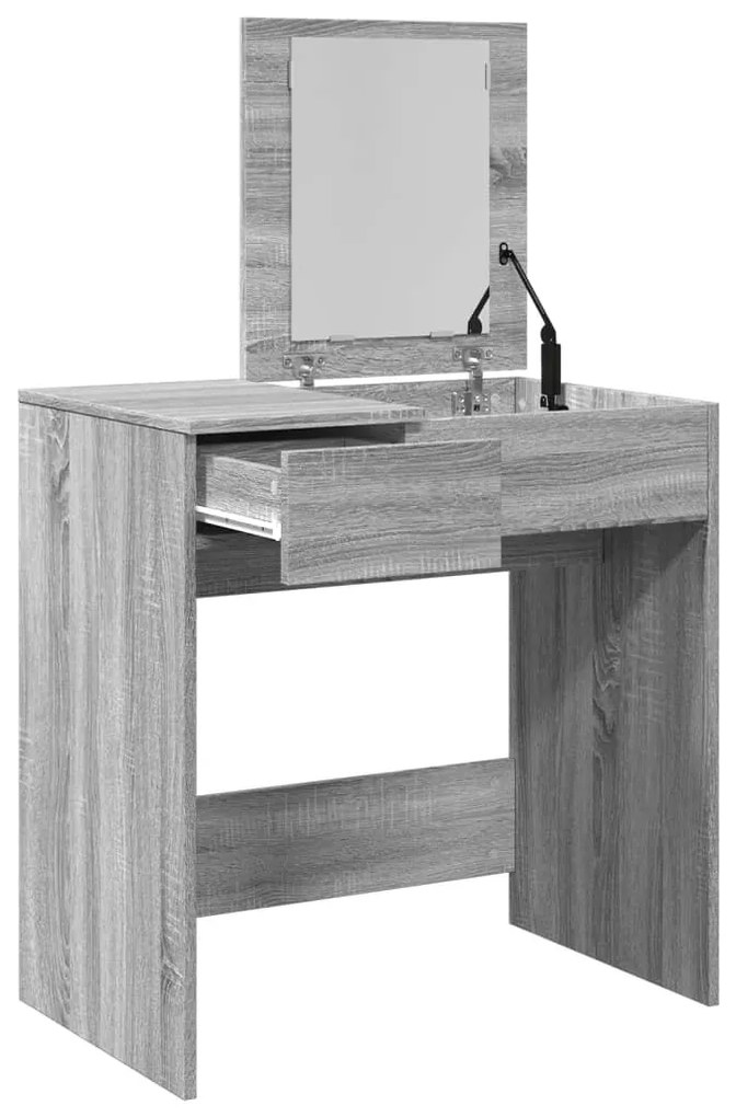 szürke sonoma színű fésülködőasztal tükörrel 73 x 46,5 x 120 cm