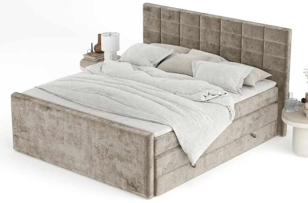 Világosbarna ágyneműtartós boxspring ágy 160x200 cm Ava – Maison de Rêve