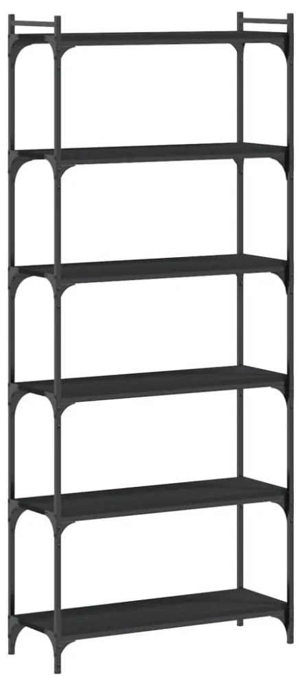 6 szintes fekete szerelt fa könyvespolc 80 x 30 x 188 cm