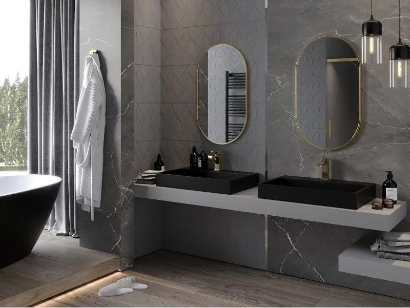Mexen Loft ovális fürdőszobai tükör 85 x 50 cm, arany keret - 9851-085-050-000-50