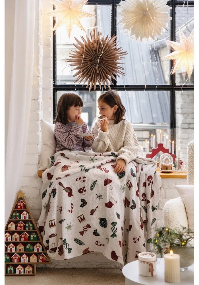 Fehér takaró karácsonyi mintával 130x160 cm Yule – Bloomingville