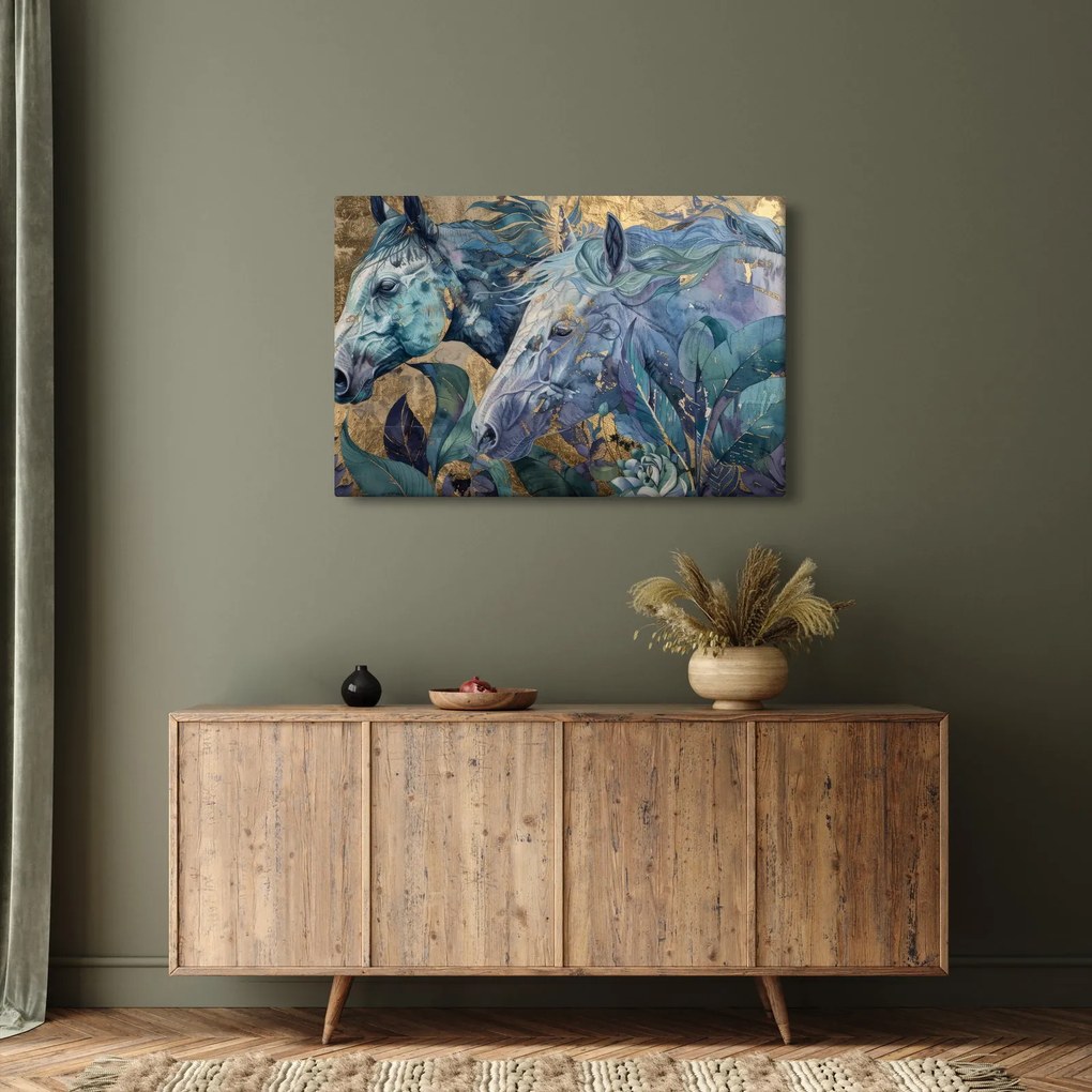 Kép - Lovak arany háttérrel (90x60 cm)