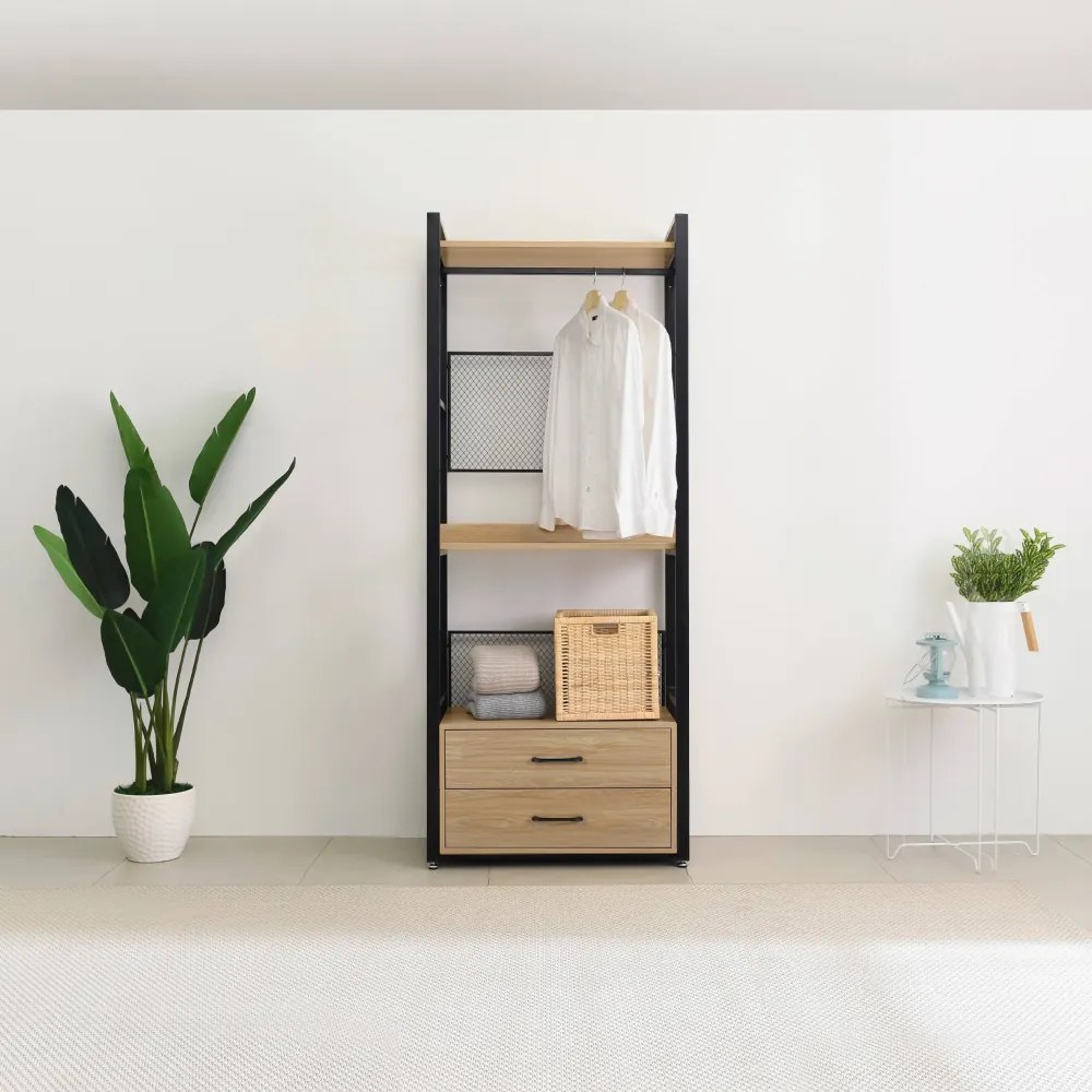 Polcállvány fiókokkal, tölgy/fekete, KILOS NEW TYP 1