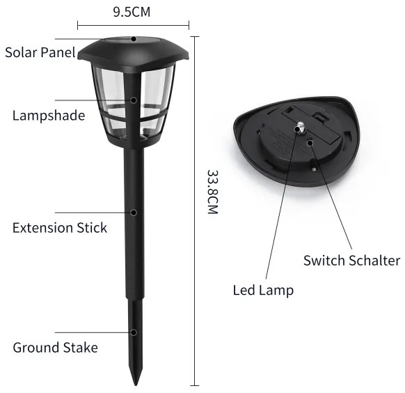 Aigostar - 12 db-os napelemes LED lámpa szett, LED/0,06W/2V, 33,8 cm, 6500K, IP44, fekete