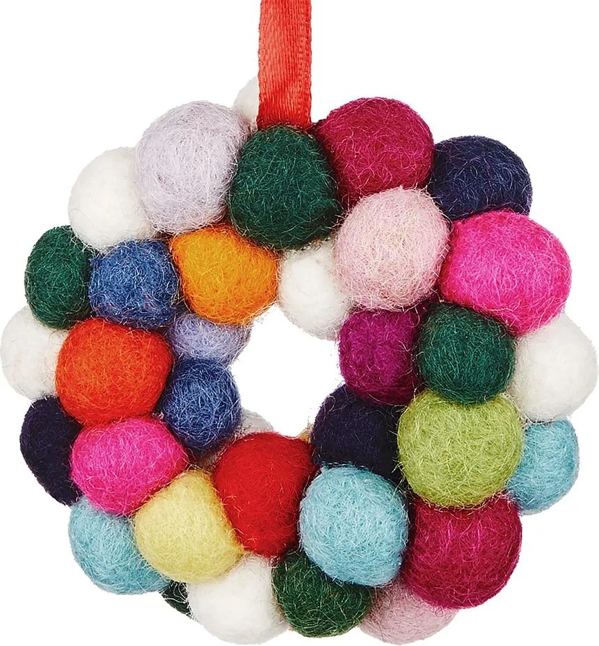 HANG ON filc karácsonyfadísz, mini koszorú Ø6 cm