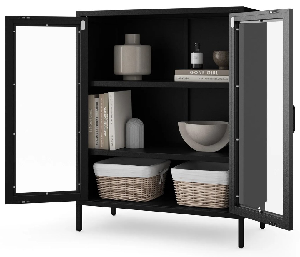 GINA Modern fekete alacsony üveges vitrin 800 x 1015 x 400 mm