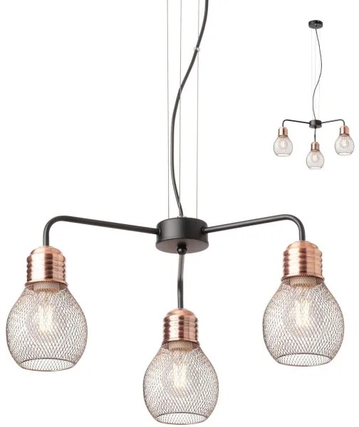Redo 01-1579 - Kábelen függő EDISON csillár 3xE27/42W/230V átm. 53 cm fekete/réz