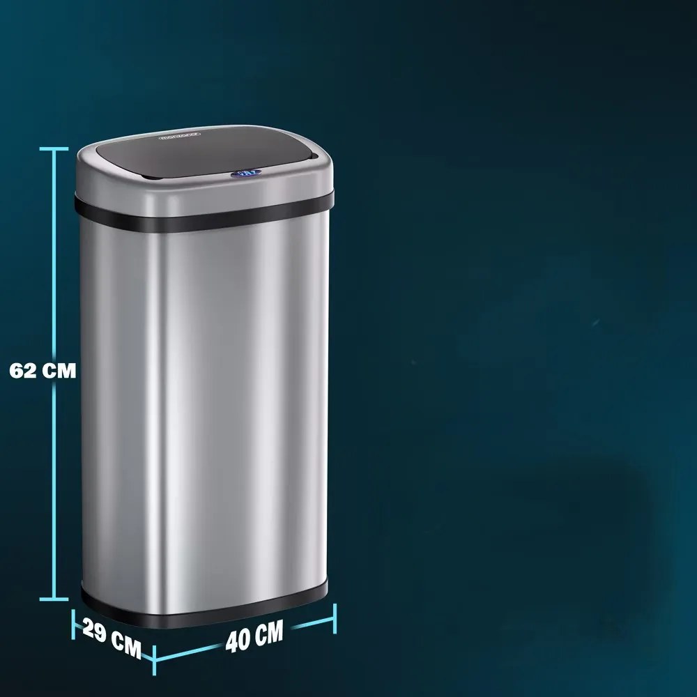 Deuba Érintésmentes, szögletes szemetes USB-vel 50 l - ezüst