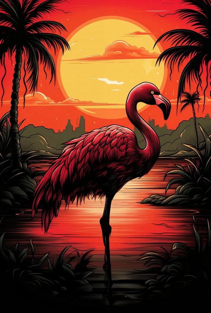 Poszter 67,5x100cm Flamingó a víz felett