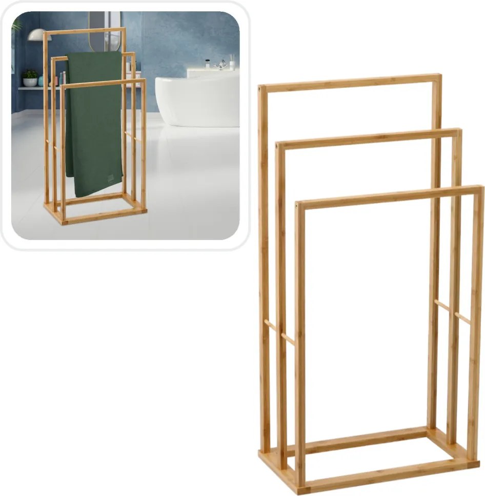 Bambusz törölközőtartó 3 szintes 42 x 24 x 82 cm